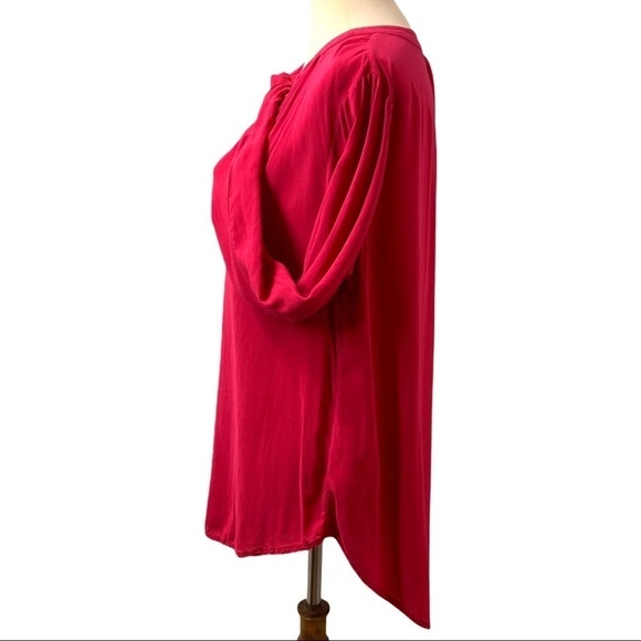 Velvet by Graham & Spencer Cranberry Pink Split Neck Long Sleeve Popover Medium - Picture 5 of 10